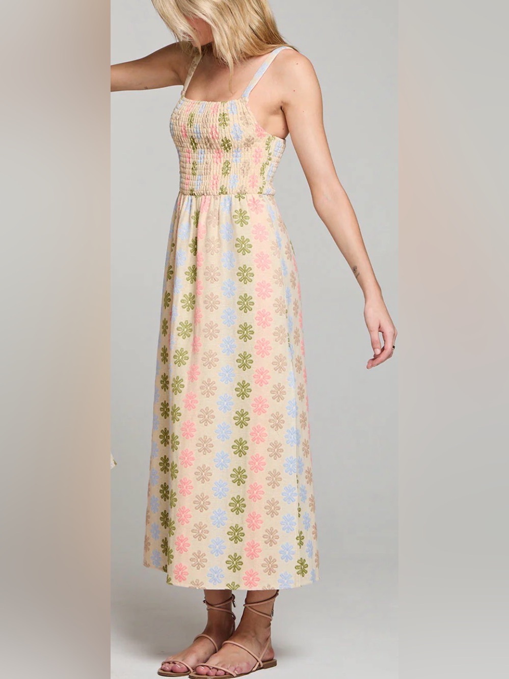 saltwater LUXE Pastel Floral Smocked Maxi Dress